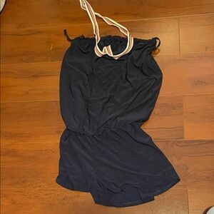 Navy Blue Kids Dress with Striped Straps